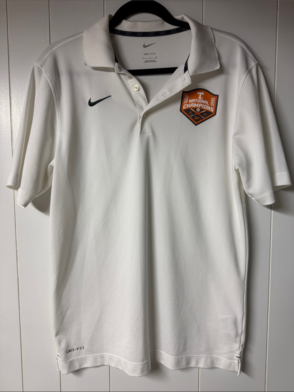 Nike White Polo with Orange University of Tennessee National Champions Baseball